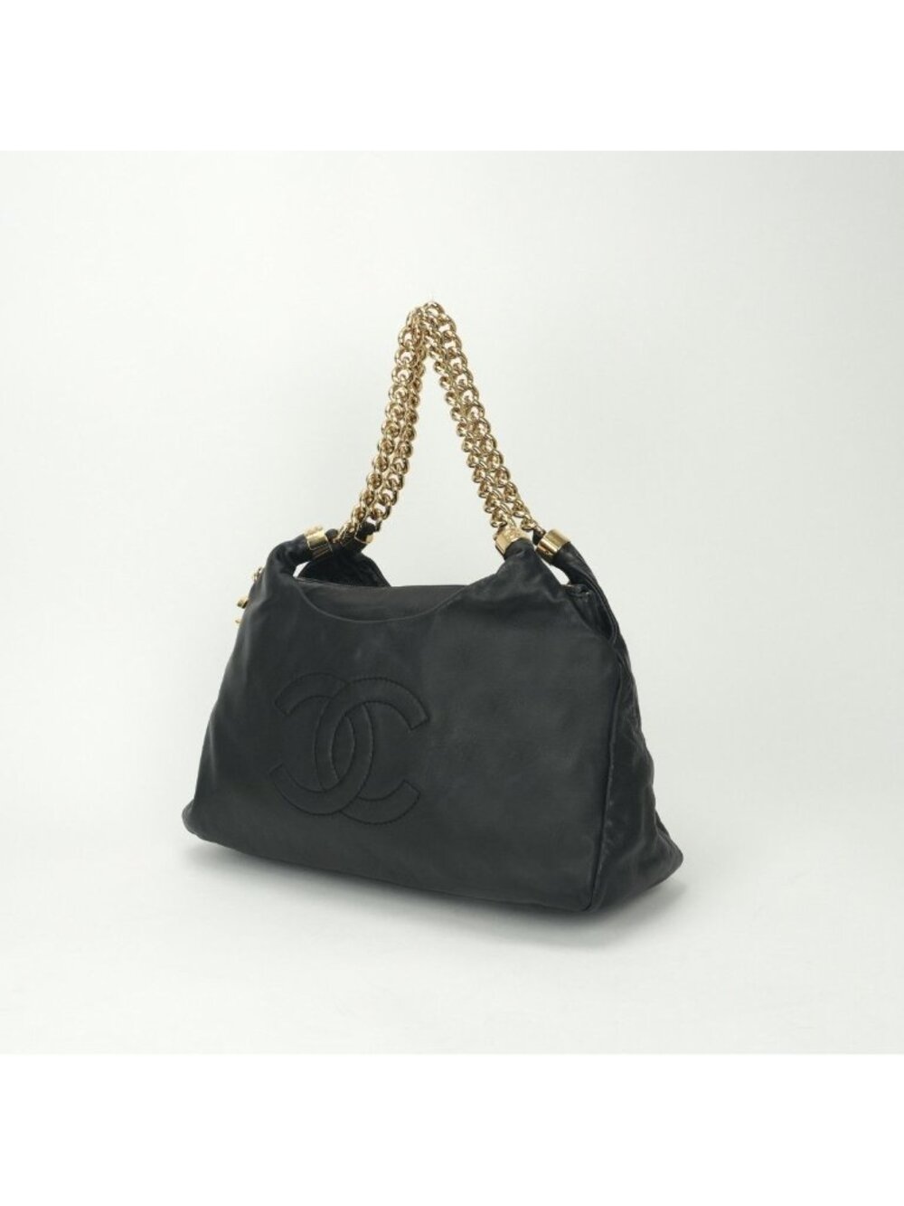 Chanel Tote Shoulder Bag Lambskin Noir Black Gold Chain Bag Big CC Logo Jumbo - Picture 2 of 10